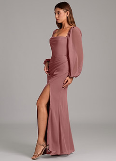 Azazie Brixley 신부 들러리 드레스 인어 긴팔 쉬폰 바닥 길이 드레스 image5