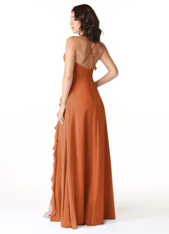 Azazie Tarni Bridesmaid Dresses Cinnamon A-Line Chiffon Dress image2