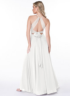 Azazie Evalleen Robes de demoiselle d'honneur Robe Trapèze en Mousseline de soie Plissée Blanc image4