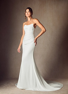Azazie Elyse Wedding Dresses Diamond White Mermaid Strapless Crepe Back Satin Dress image7
