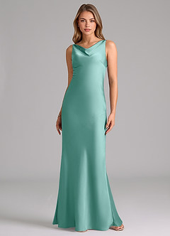 Azazie Allettie Bridesmaid Dresses Aqua Mermaid Stretch Satin Dress image6