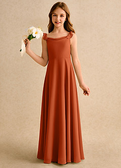 Azazie Puppy Girls Formal Blumenmädchenkleider A-Linie Plissee Chiffon Kleid Gebranntes Orange image3