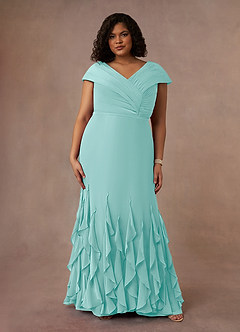 Azazie Bailora Mother of the Bride Dresses Aqua Mermaid Ruched Chiffon Dress image6