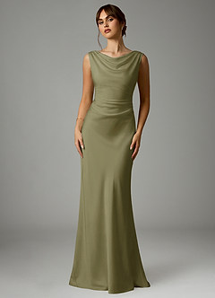 Azazie Kieryn Bridesmaid Dresses Pistachio Mermaid Pleated Stretch Satin Dress image1