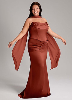 Azazie Sorrel Bridesmaid Dresses Terracotta Mermaid Strapless Stretch Satin Convertible Dress image12