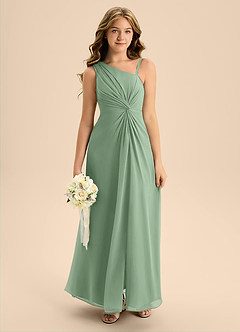 Azazie Brooke Junior Jurk van Chiffon met A-Lijn Zijsplit Matcha image3