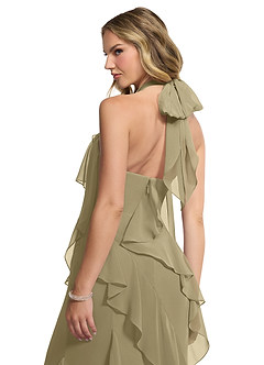 Azazie Velma Vestidos de madrinha de casamento Vestir Musgo Verde de Chiffon de Linha A com Fenda Lateral image5