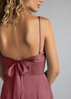 Azazie Mai Bridesmaid Dresses Desert Rose Sheath Pleated Stretch Satin Dress image5