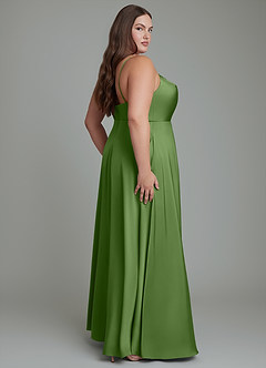 Azazie Sarella Bridesmaid Dresses Basil A-Line Pleated Stretch Satin Dress image7