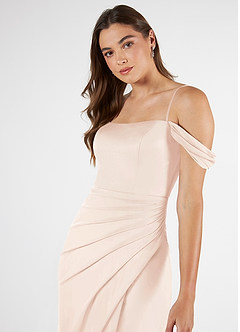 Azazie Kit Bridesmaid Dresses Blushing Pink Mermaid Off the Shoulder Mesh Dress image6