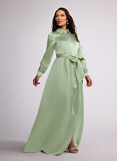 Azazie Ruth Mother of the Bride Dresses Dusty Sage A-Line Lace Matte Satin Dress image2