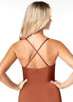 Azazie Marzia Bridesmaid Dresses Cedar Rose Sheath Cowl Pleated Stretch Satin Dress image3