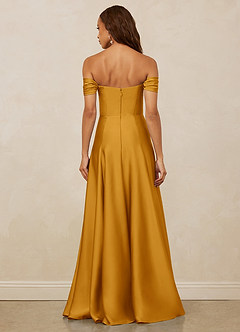 Christian Siriano Bridal for Azazie 1002 Bridesmaid Dresses Butterscotch A-Line Off the Shoulder Stretch Satin Convertible Dress image6