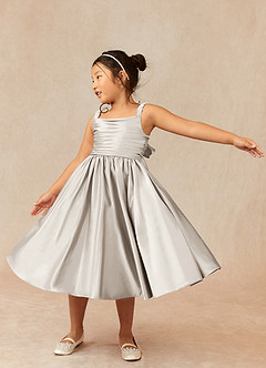 Azazie Cutie Pie Flower Girl Dresses Frost A-Line Pleated Matte Satin Dress image3