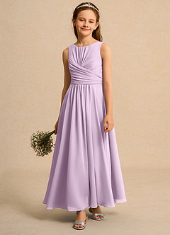 Azazie Ducky Girls Formal Flower Girl Dresses Frosted Lilac A-Line Pleated Chiffon Dress image4