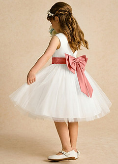 Azazie Sosie Flower Girl Dresses Ivory Salmon Pink A-Line Pleated Tulle Dress image4