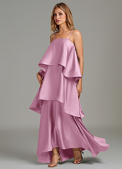 Azazie Azalea Bridesmaid Dresses Candy Pink A-Line Ruched Stretch Satin Dress image3