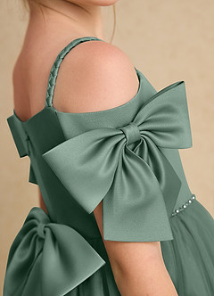 Azazie Amie Blumenmädchenkleider A-Linie Schulterfrei Matte Satin Kleid Eukalyptus image7