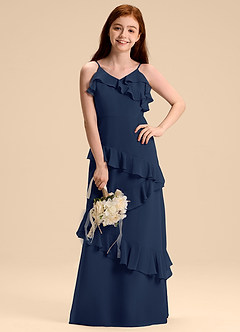 Azazie Evara Junior Robe Trapèze en Mousseline de soie Bleu Marine Foncé image4