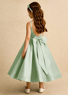 Azazie Babs Blumenmädchenkleider Ballkleid Plissee Matte Satin Kleid Staubiger Salbeigrün image1