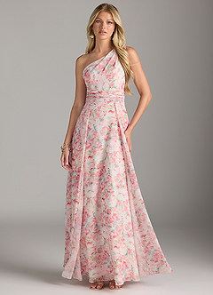 Azazie Dallas Brautjungfernkleider A-Linie One-Shoulder Chiffon Kleid Abstraktes Aquarell Mit Blumen image1