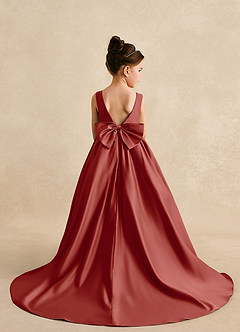 Azazie Mimia Flower Girl Dresses Terracotta A-Line Bow Matte Satin Dress image2