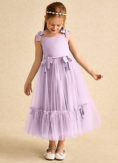 Azazie Jaci vestidos de niña de las flores Vestido de Lila Esmerilada de Gasa de Corte En A con Tirante Espagueti image6