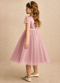 Azazie Kaylor vestidos de niña de las flores Vestido Rosa Polvorienta de Tul de Línea A con Plisado image6