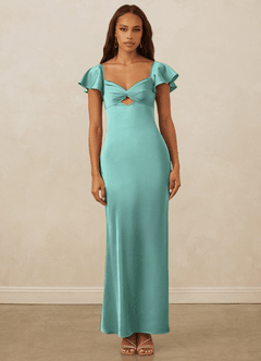 Christian Siriano Bridal for Azazie 1005 Bridesmaid Dresses Aqua Sheath Sweetheart Neckline Stretch Satin Dress image1