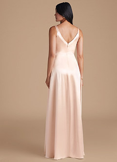 Azazie Hope Bridesmaid Dresses Rose Gold A-Line with Pockets Metallic Satin Dress image4