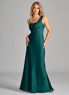 Azazie Celina Bridesmaid Dresses Peacock Sheath Off the Shoulder Stretch Satin Dress image3