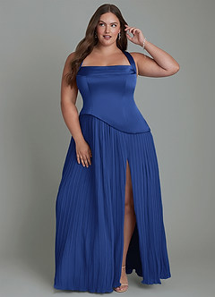 Azazie Stephanie Bridesmaid Dresses Royal Blue A-Line Pleated Stretch Satin Dress image7