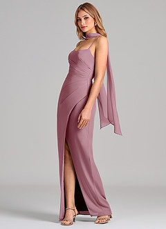 Azazie Calandra Bridesmaid Dresses Vintage Mauve Sheath Pleated Chiffon Dress image4