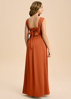 Azazie Hattie Junior Burnt Orange A-Line Pleated Stretch Satin Dress image7