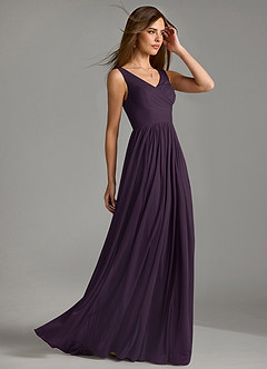 Azazie Keyla Bridesmaid Dresses Plum A-Line Pleated Mesh Dress image6