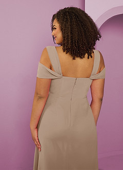 Barbie ♥ Azazie Bridesmaid Dresses Taupe A-Line Off the Shoulder Chiffon Dress image12