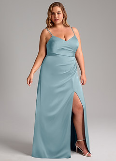 Azazie Azuree Bridesmaid Dresses Moody Blue A-Line Pleated Stretch Satin Dress image12