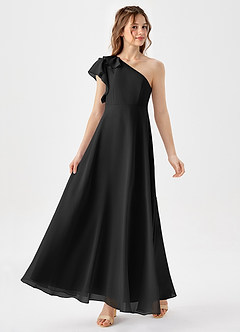 Azazie Arabella Junior Black A-Line Ruched Chiffon Dress image4