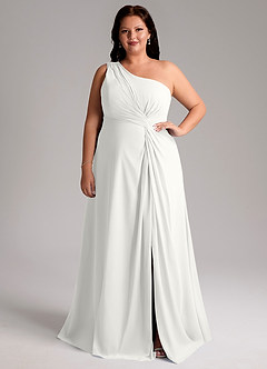 Azazie Brooke Robes de demoiselle d'honneur Robe Trapèze en Mousseline de soie Une épaule Blanc image8