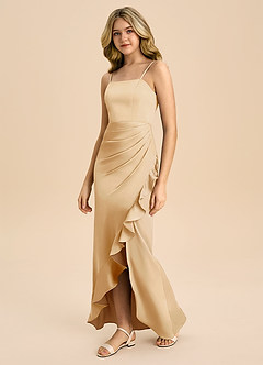 Azazie Buzzy Junior Gold Sheath Pleated Stretch Satin Dress image7