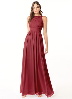 Azazie Luz Bridesmaid Dresses Pomegranate A-Line Lace Chiffon Dress image3