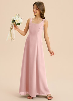 Azazie Lambie Junior Powder Pink A-Line Pleated Chiffon Dress image7