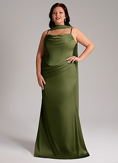 Azazie Sorrel Bridesmaid Dresses Olive Mermaid Strapless Stretch Satin Convertible Dress image7