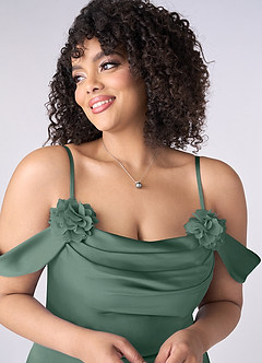 Barbie ♥ Azazie Bridesmaid Dresses Rosette Cowl Stretch Satin A-Line Dress image8