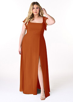 Azazie Bondi Brautjungfernkleider A-Linie Gekräuselt Chiffon Kleid Paprika image7