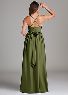 Azazie Llana Maternity Bridesmaid Dresses A-Line Stretch Satin Floor-Length Dress with Pockets image2