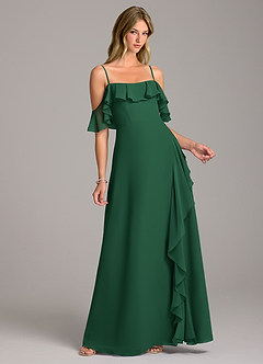 Azazie Aubrie Vestidos de damas de honor Vestido de Verde Oscuro de Gasa de Corte en A con Vestidos sin tirantes image1