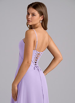 Azazie Valentine Vestidos de damas de honor Vestido de Lila de Gasa de Corte en A con Corsé image6