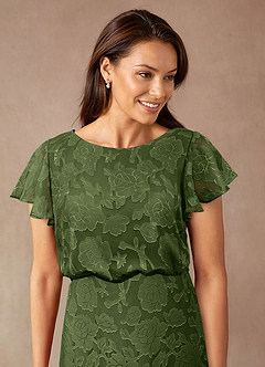 Azazie Lehi 신부의 어머니 드레스 A라인 보트넥 플로럴 번아웃 플로어 길이 드레스 image6