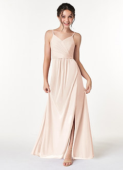 Azazie Luxy Junior Robe en Maille Plissée Rose Pâle image1